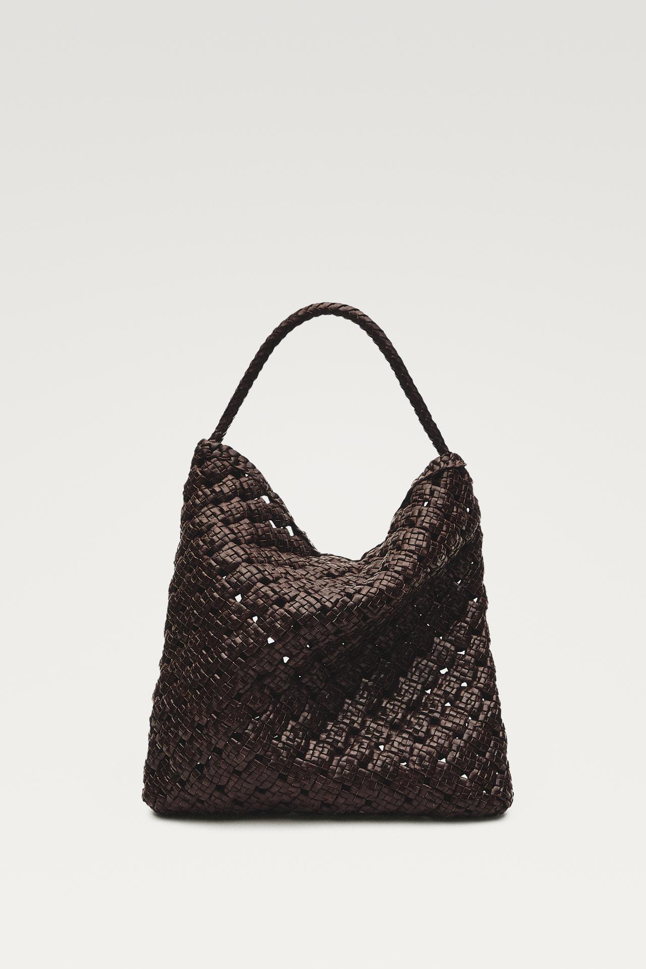 Medium braided nappa leather bag — Brown