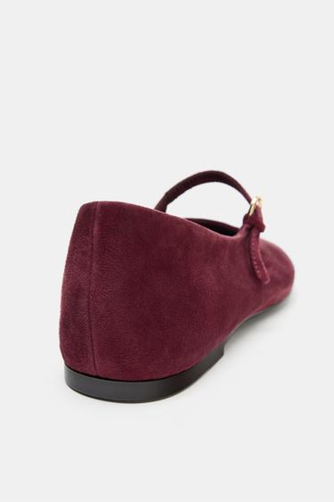 SUEDE BALLERINAS WITH BUCKLE - Burgundy Red by Zara - Image 5