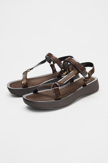 STRAPPY HOOK-AND-LOOP SANDALS - Chocolate Brown by Zara - Image 2