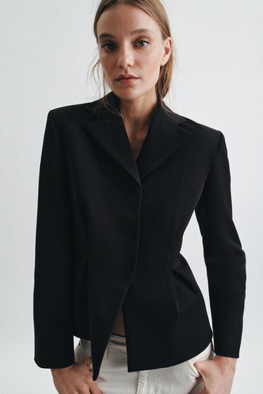 Zara ZW COLLECTION TEXTURED PEPLUM BLAZER - Black