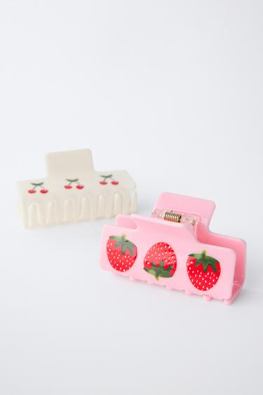 PACK OF TWO STRAWBERRY AND CHERRY HAIR CLIPS - Pink by Zara - Image 1