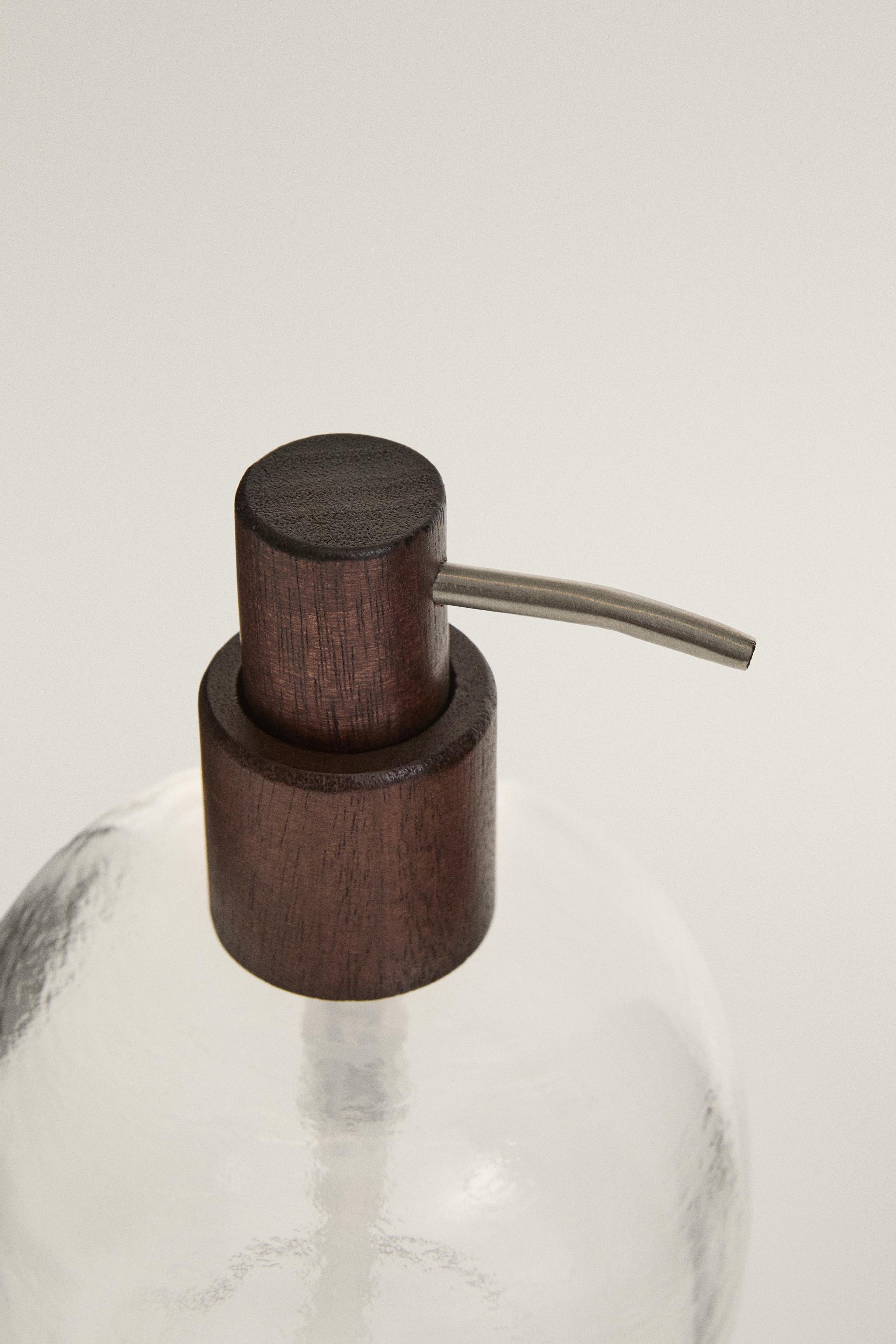 ACACIA WOOD AND CERAMIC SOAP DISPENSER — Transparent