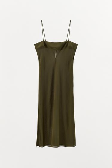 100% SILK STRAPPY MIDI DRESS - Green by Zara - Image 5