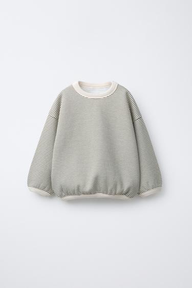SWEATSHIRT WITH THIN STRIPES - Ecru / Green by Zara - Image 0