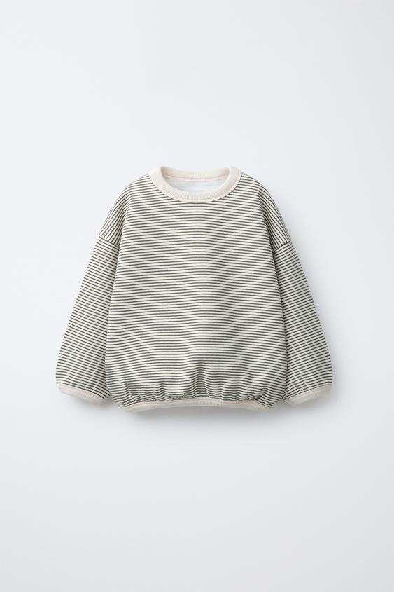 SUDADERA RAYA FINA - Crudo / Verde de Zara - Imagen 0