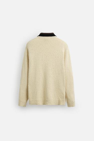 CONTRAST COLLAR CARDIGAN - Ecru by Zara - Image 8
