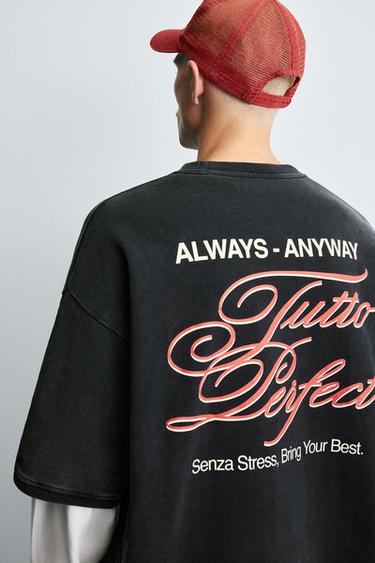 SWEAT DÉLAVÉ À INSCRIPTIONS IMPRIMÉES - Anthracite foncé de Zara