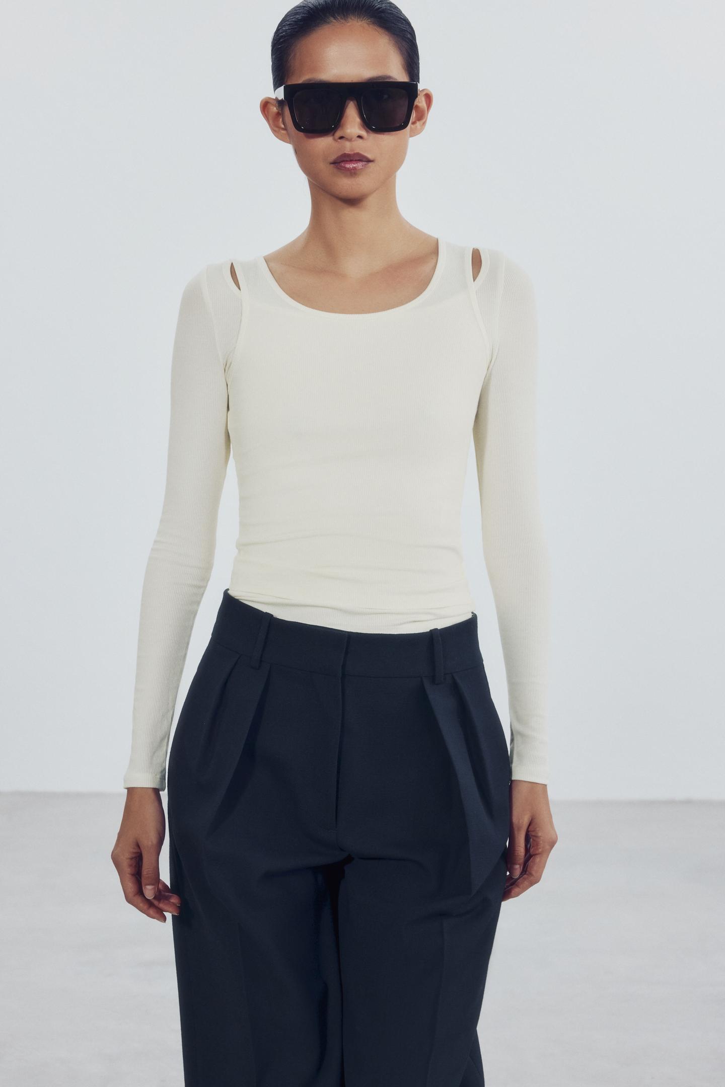 Женская футболка Zara Layered Effect, цвет: Сливочный — фото 4