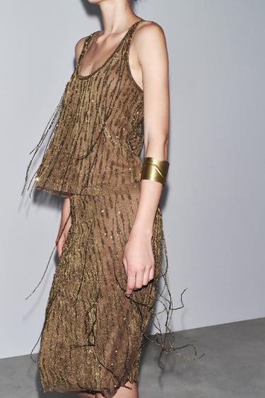 ZW COLLECTION BEADED SKIRT - Golden by Zara - Image 4