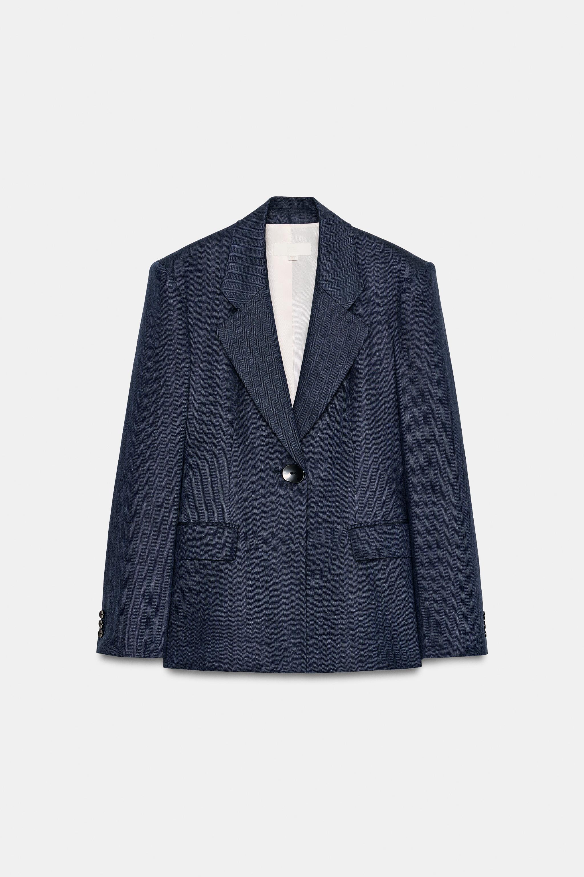 100% HERRINGBONE LINEN FITTED BLAZER