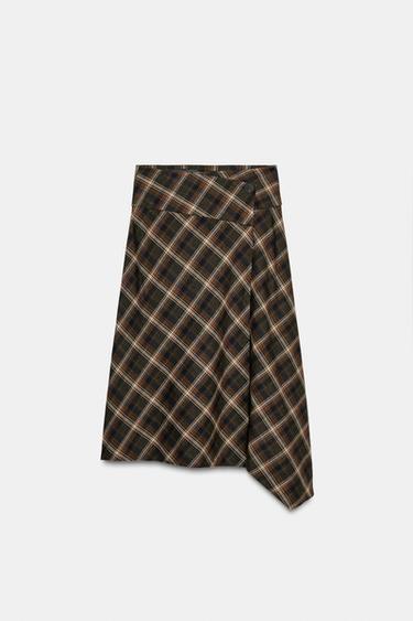 ASYMMETRIC CHECK MIDI SKIRT - Dark khaki by Zara - Image 0