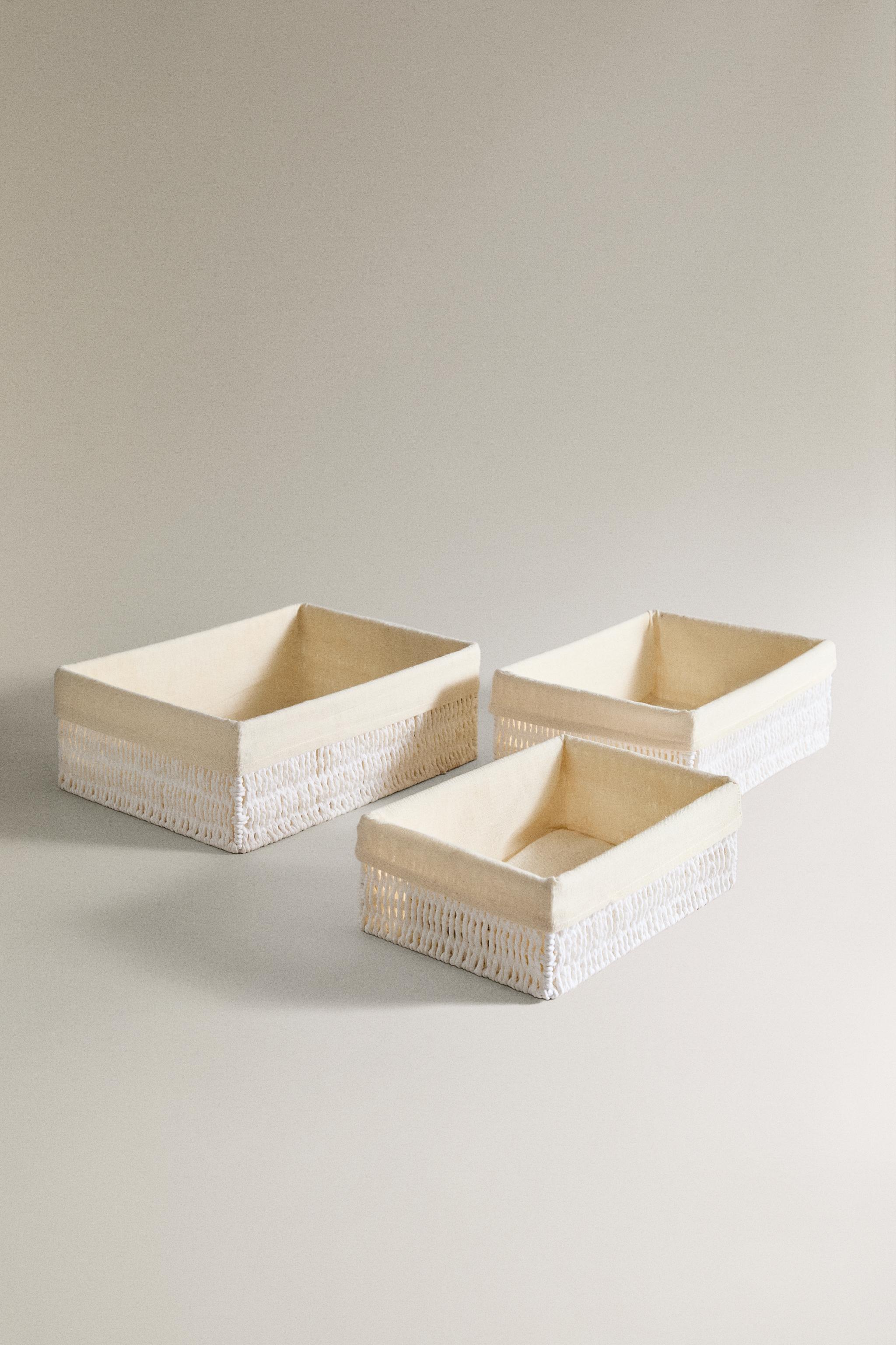 RECTANGULAR COTTON-LINED BASKET — White