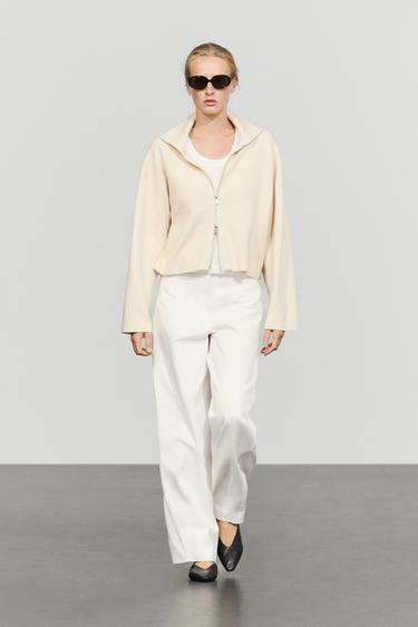 Veste en maille zippée en coton - Jaune de Zara