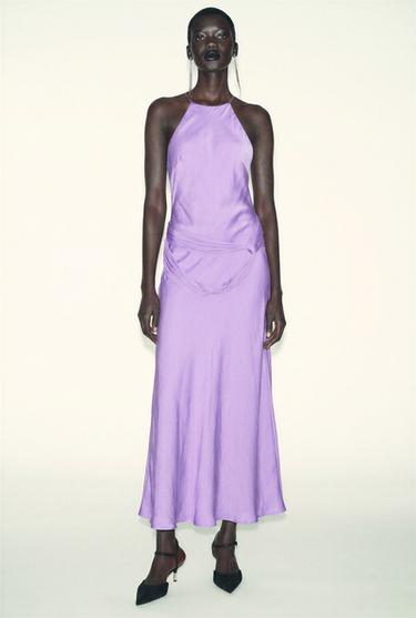 VESTIDO MIDI HALTER SATINADO - Morado de Zara