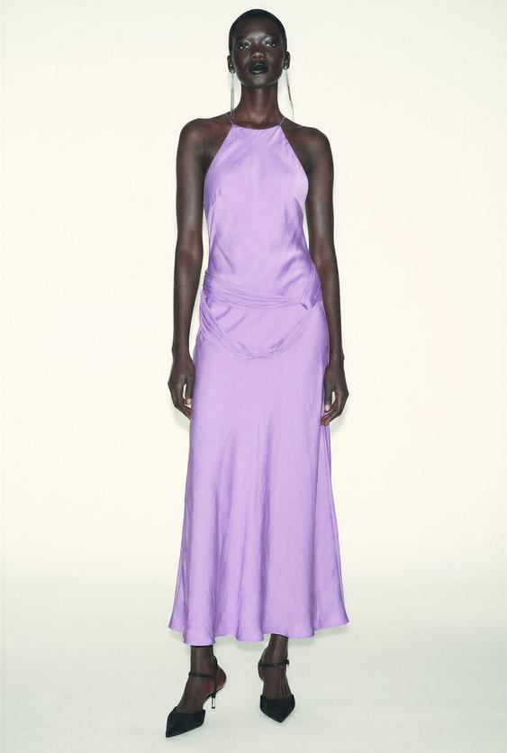 VESTIDO MIDI HALTER SATINADO - Morado de Zara - Imagen 0