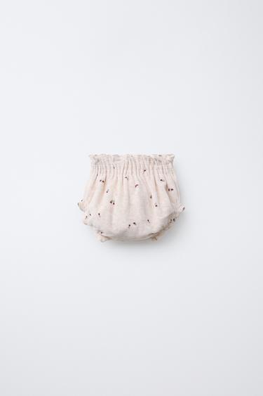 CULOTTE EN VELOURS À FLEURS - Beige clair de Zara