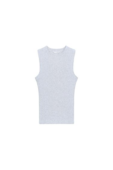RIBBED TOP WITH STRAPS - Grey marl by Zara