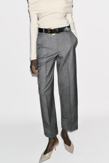 TROUSERS WITH BELT AND TURN-UP HEMS - Dark grey by Zara - Image 1