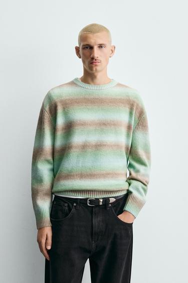 STRIPED TEXTURED JUMPER - Turquoise by Zara