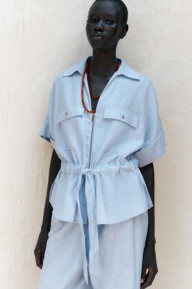 SAFARI LINEN BLEND SHIRT - Light blue by Zara