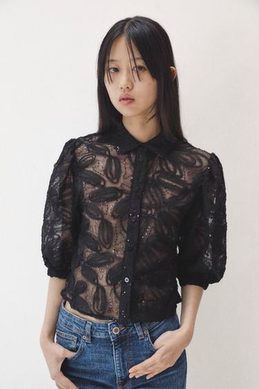 CROPPED SEQUINNED SHIRT - Black by Zara
