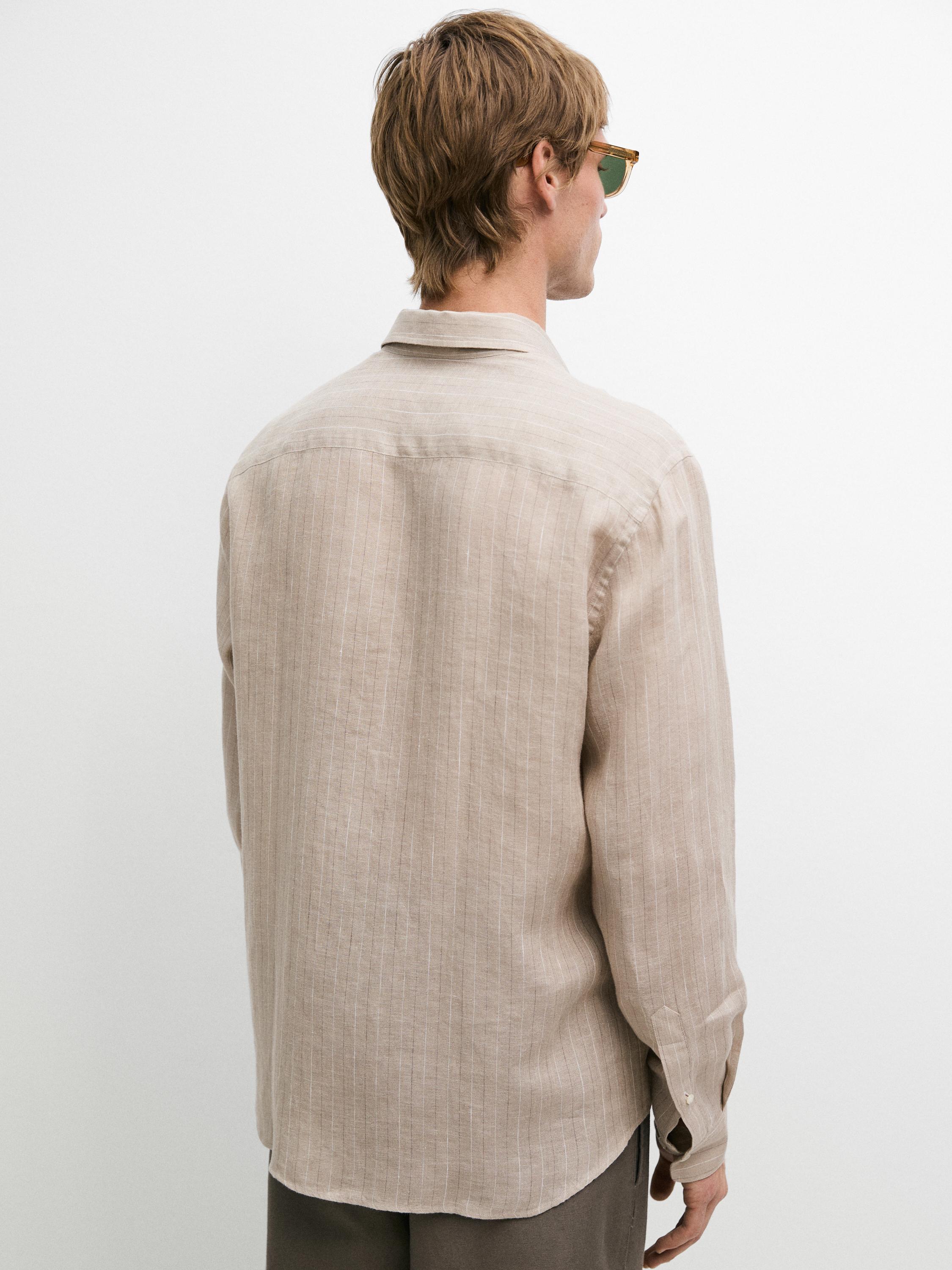 100% linen striped slim fit shirt