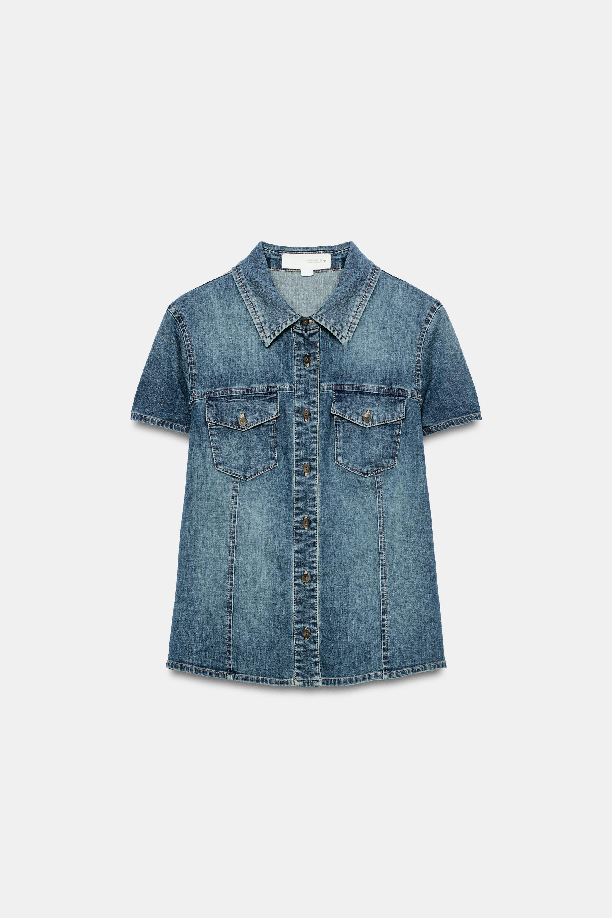 Женские рубашки Zara TRF DENIM POCKET SHIRT — фото 6