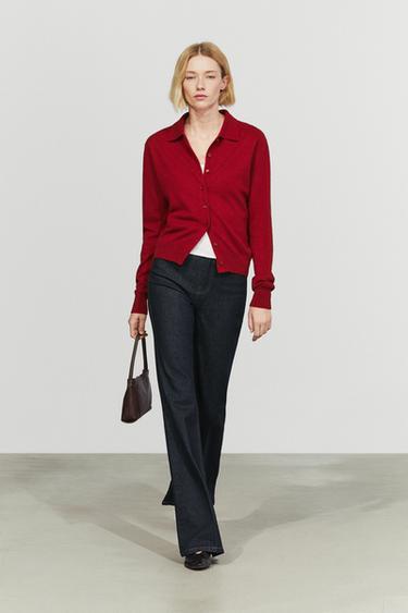 Zara 100% cashmere knit polo collar cardigan - Maroon - Image 0