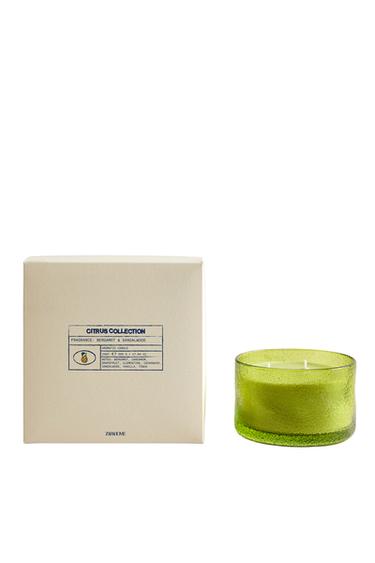 Zara (500 G) BERGAMOT & SANDALWOOD SCENTED CANDLE - Ecru / Green