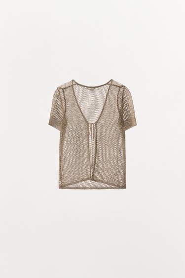 VESTE ROUGE FIL MÉTALLISÉ - Doré de Zara - Image 3