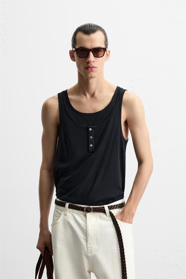DOUBLE NECK BUTTON-UP TANK TOP - Navy blue by Zara