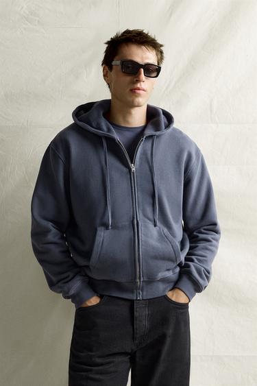 WASHED ZIP-UP HOODIE — Light indigo 2
