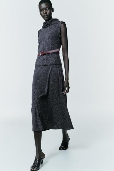 VESTIDO MIDI CINTURÓN - Marino / Blanco de Zara