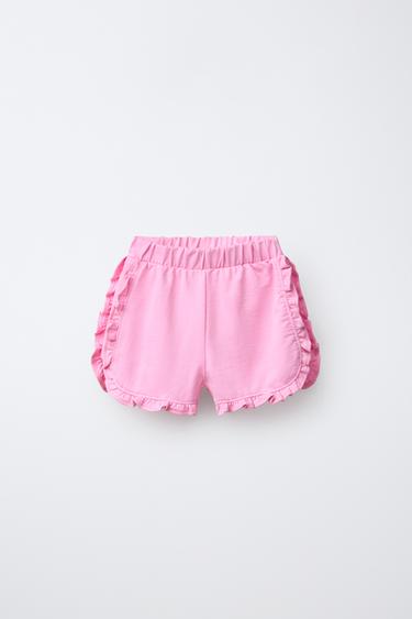 Zara RUFFLED SHORTS - Mid-pink