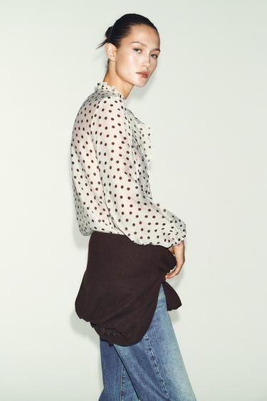 POLKA DOT RUFFLED BLOUSE - Ecru / Brown by Zara - Image 2