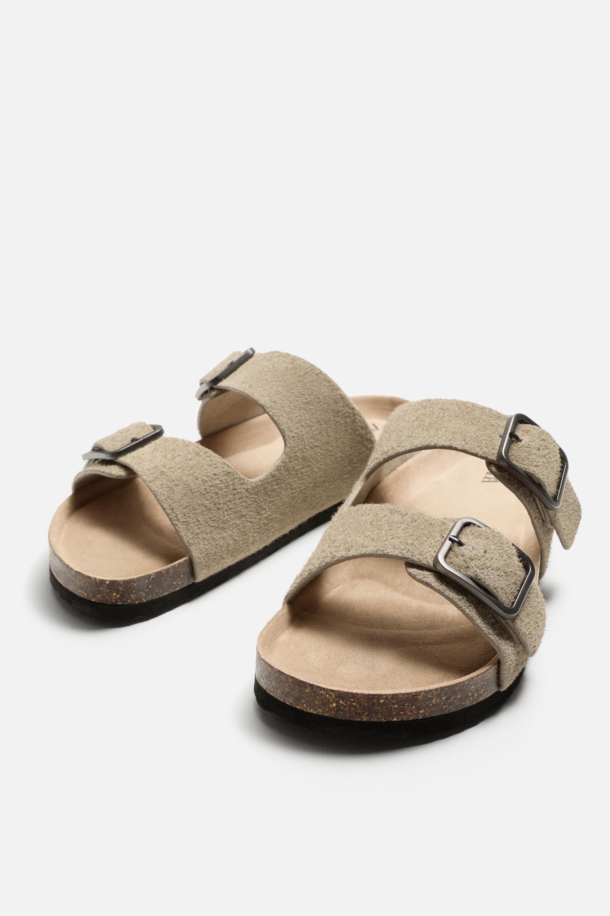 DOUBLE BUCKLE LEATHER SANDALS - Cognac Brown | ZARA United