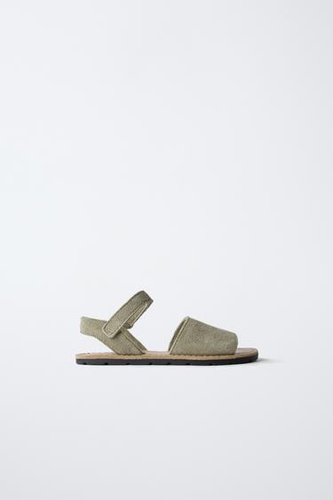Zara LEATHER SANDALS - Khaki Green