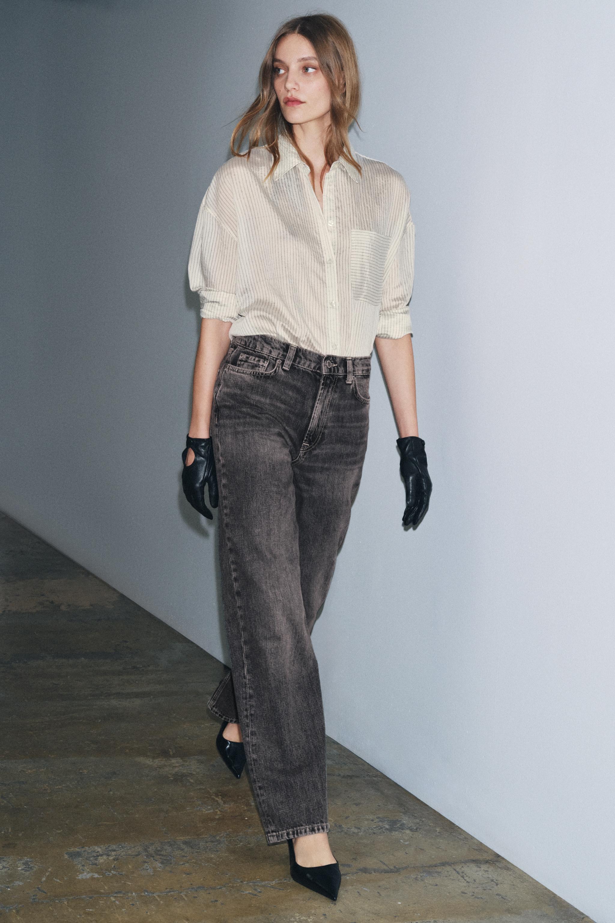 ZW COLLECTION HI-RISE STRAIGHT LEG JEANS - Gray | ZARA