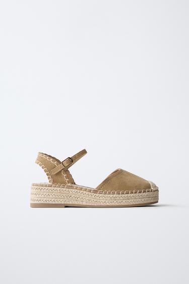 Zara TOPSTITCHED ESPADRILLES - Brown