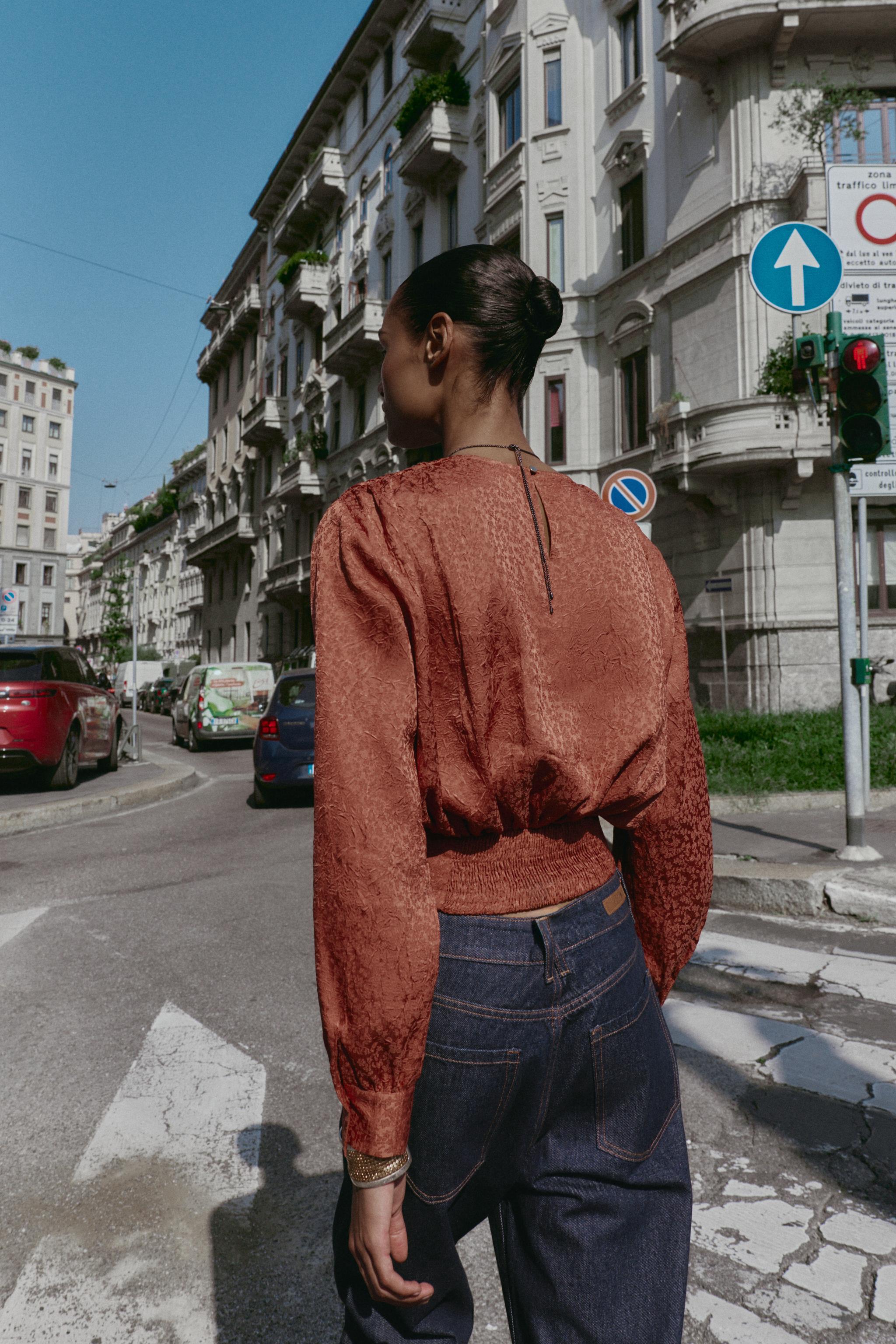 JACQUARD BALLOON TOP - MARSALA | ZARA India