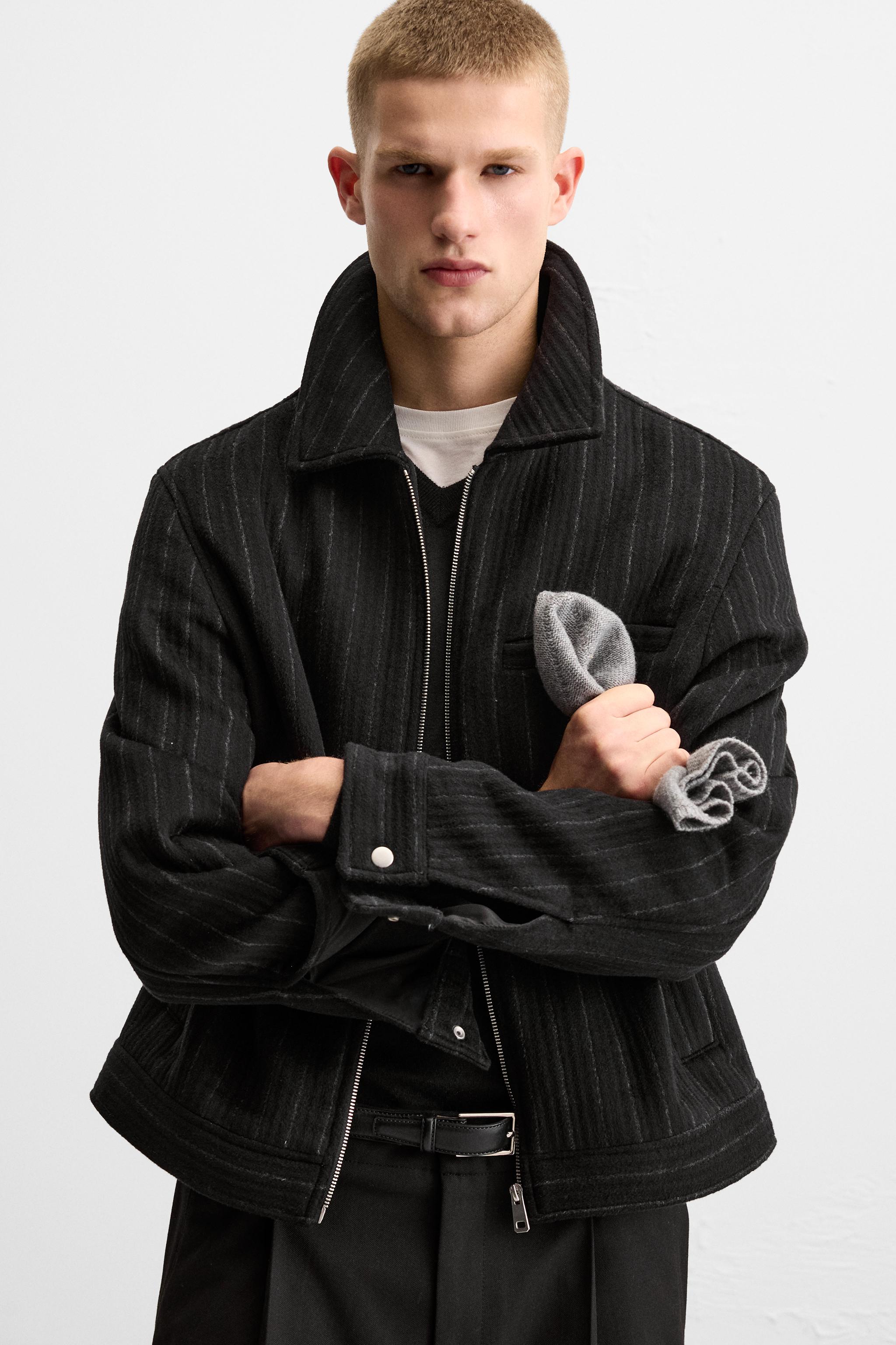 WOOL BLEND STRIPED JACKET - Black | ZARA United States
