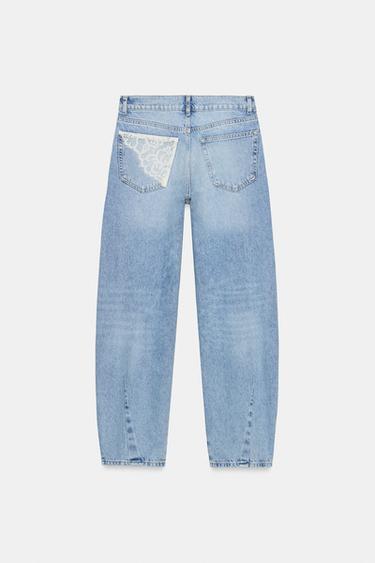 Z1975 RIPPED LACE BAGGY JEANS - Mid-blue by Zara