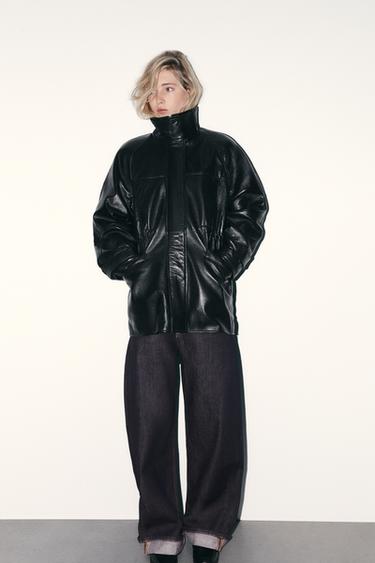 جاكيت جلد طبيعي 100% بخصر قابل للتعديل - أسود by Zara