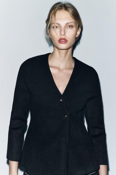 KNIT DOUBLE-BREASTED CARDIGAN - Black by Zara - Image 1