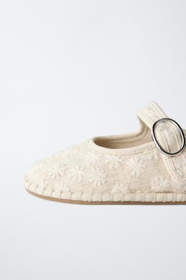 EMBROIDERED BALLET FLATS - Ecru White by Zara - Image 4
