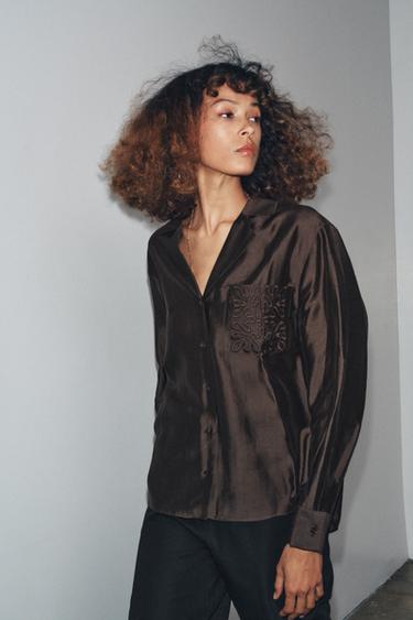CHEMISE BRODÉE À POCHE ZW COLLECTION - Marron de Zara - Image 1