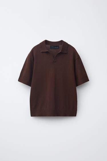 COTTON AND LINEN POLO SHIRT - Brown by Zara