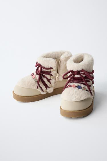 BEADED BOOTS WITH FAUX FUR - Ecru White by Zara - Image 3