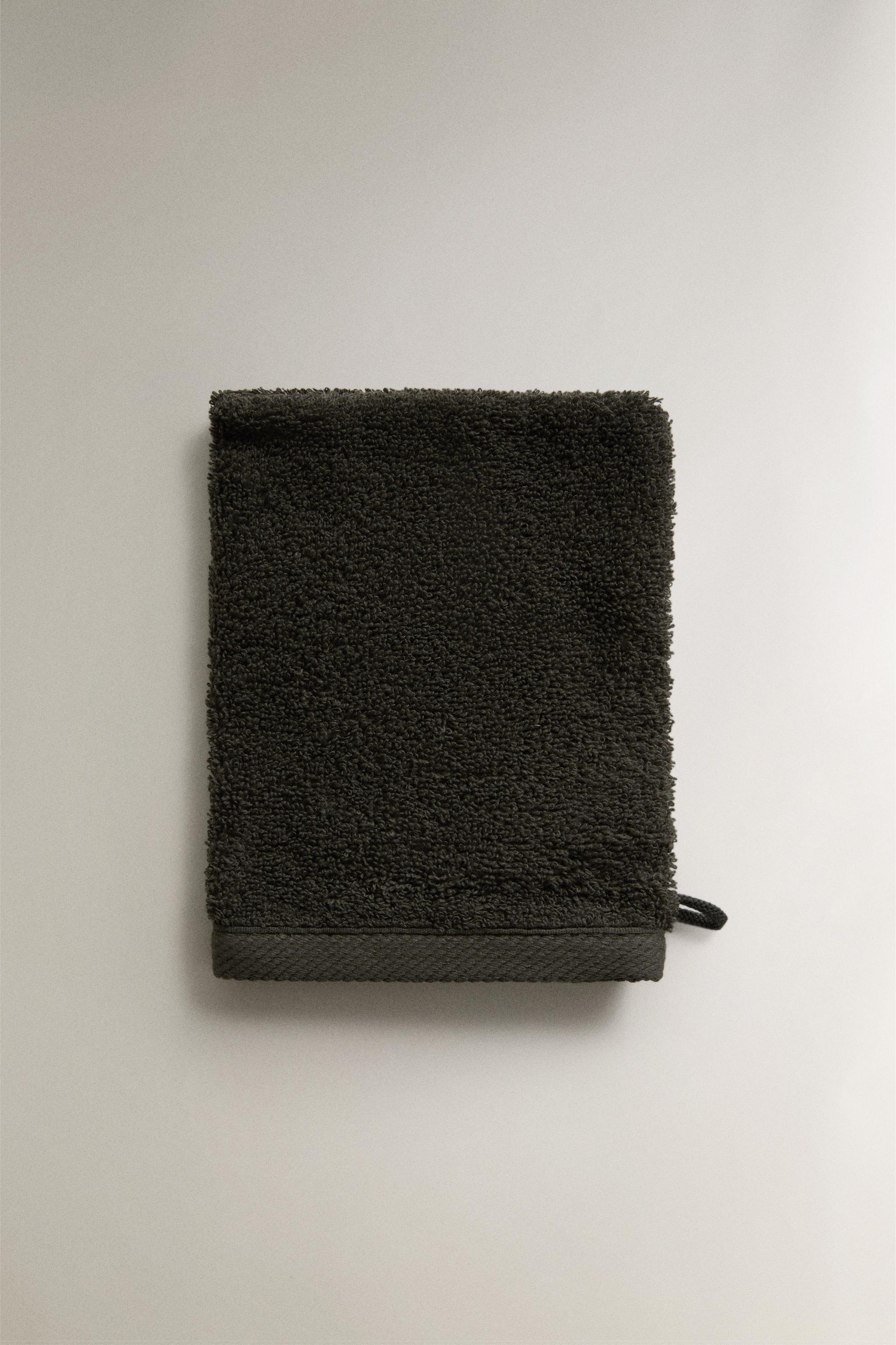 COTTON TERRY BATH MITT — Dark green