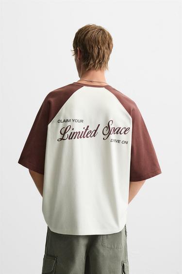 COLOUR BLOCK T-SHIRT WITH SLOGANS - Oyster-white by Zara - Image 2